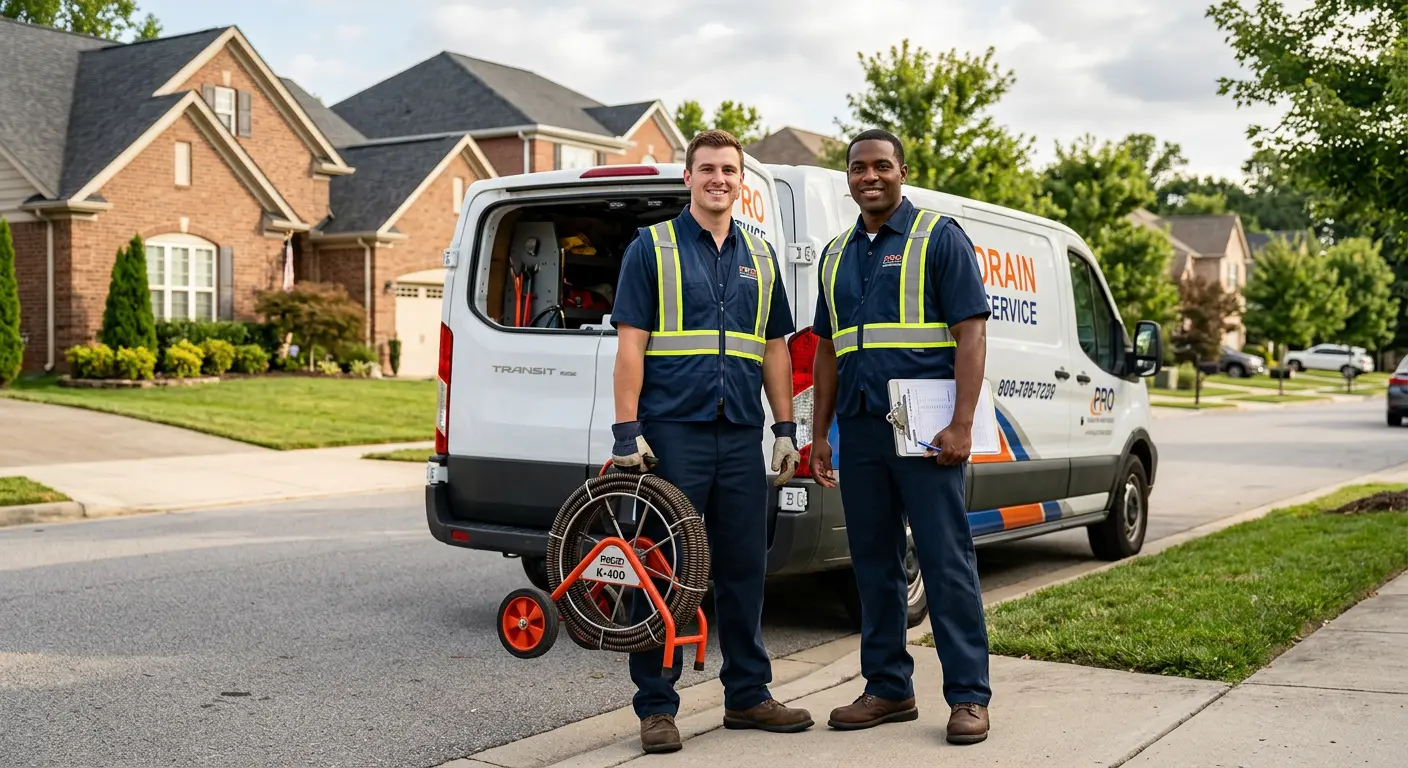 Sewer and drain service team with equipment ready for work in St. Helena